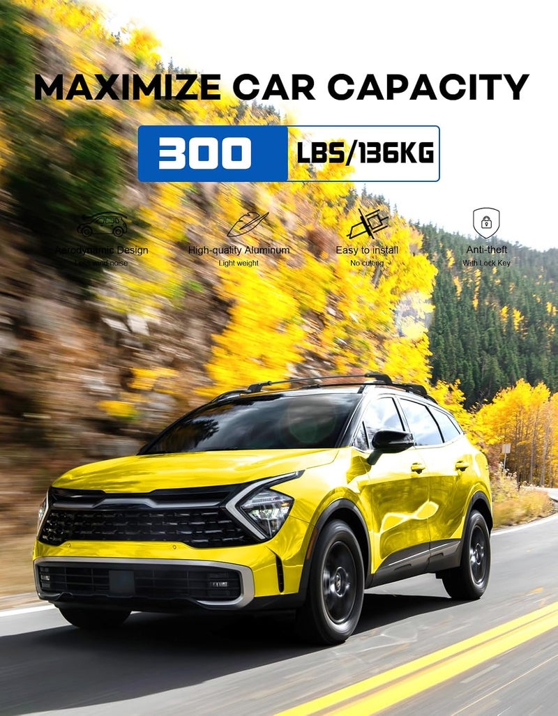 wonderdriver 300lb Roof Rack Cross Bars Compatible with 2023-2026 Kia Sportage X-Line AWD/X-Pro/X-Pro Prestige with Raised Rail, (Not for SX &EX &LX with Flushed Rail and Panoramic Sunroof) Lockable - Image 3